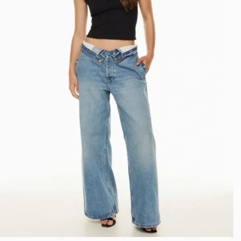 EB Denim Madison Low Rise Fold Over Waist Wide Leg Jeans Sz 29
